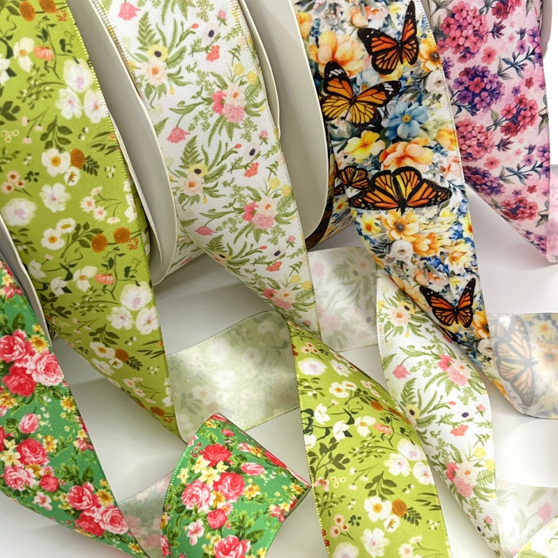 5Y 3.8cm Satin Floral Ribbon F - Velvet Ribbon Roll ulasan dan harga